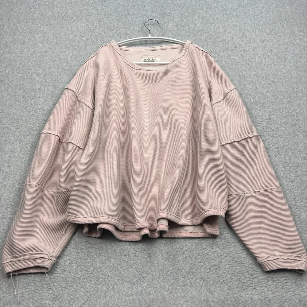 We The Free People Total Eclipse Tee Womens XL Pink Oversized Ribbed Sweater Top